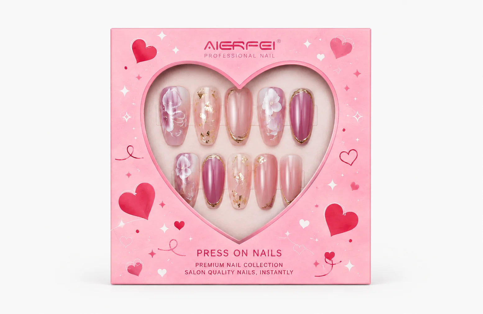 Custom heart-shaped press-on nail packaging box