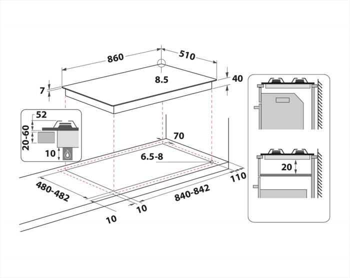 WHIRLPOOL - Piano cottura a gas IXELIUM GMAL 9522/IXL-Acciaio inossidabile