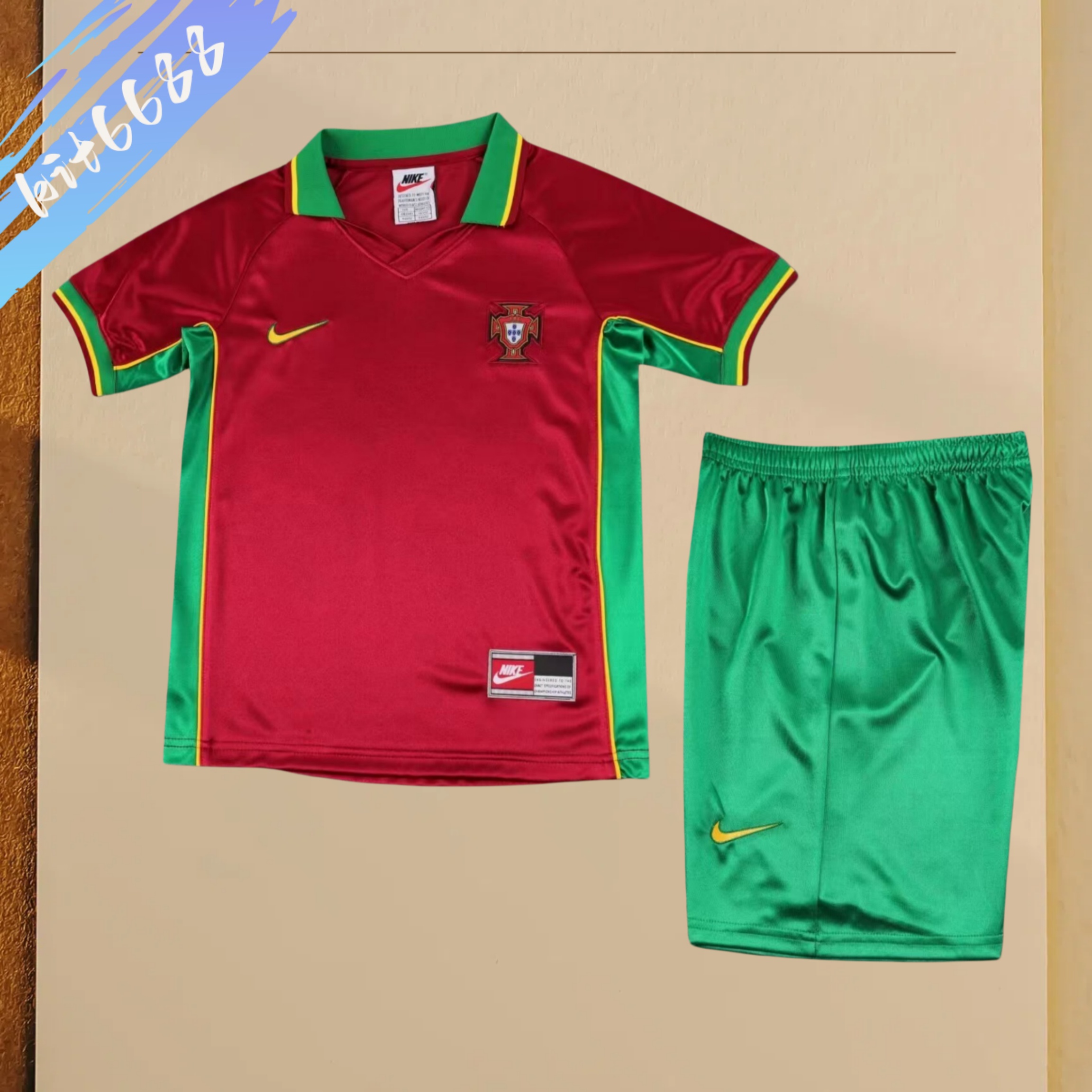 1998 Portugal home Retro Football Shirt  Kids Kit