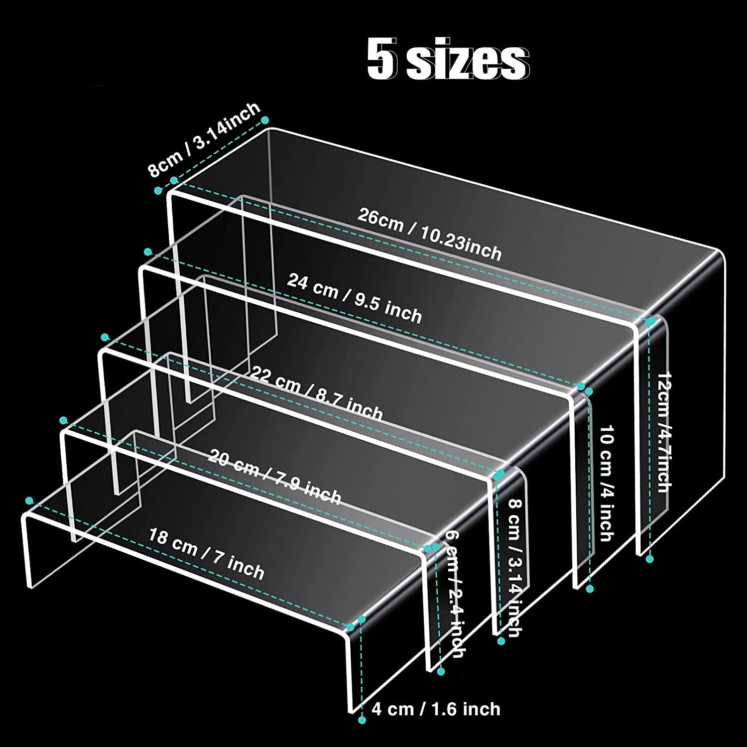 Multifunctional U-Shaped Acrylic Riser Kit, Multi-Tier Display Shelf for Blind Box Figures, Collectibles, Desserts, Desktop Organizer