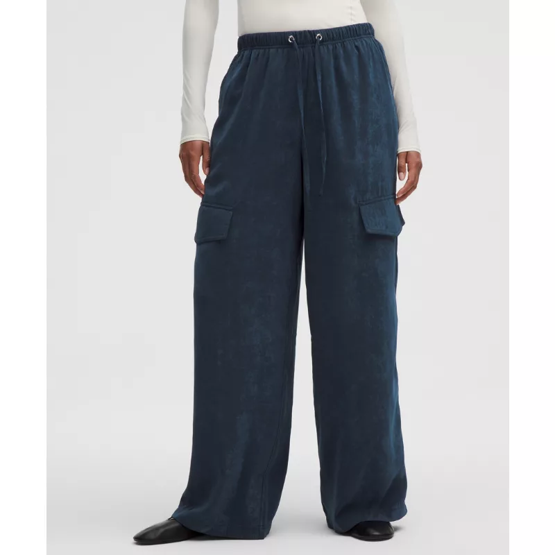 Matte Satin Relaxed-Fit Mid-Rise Cargo Pant