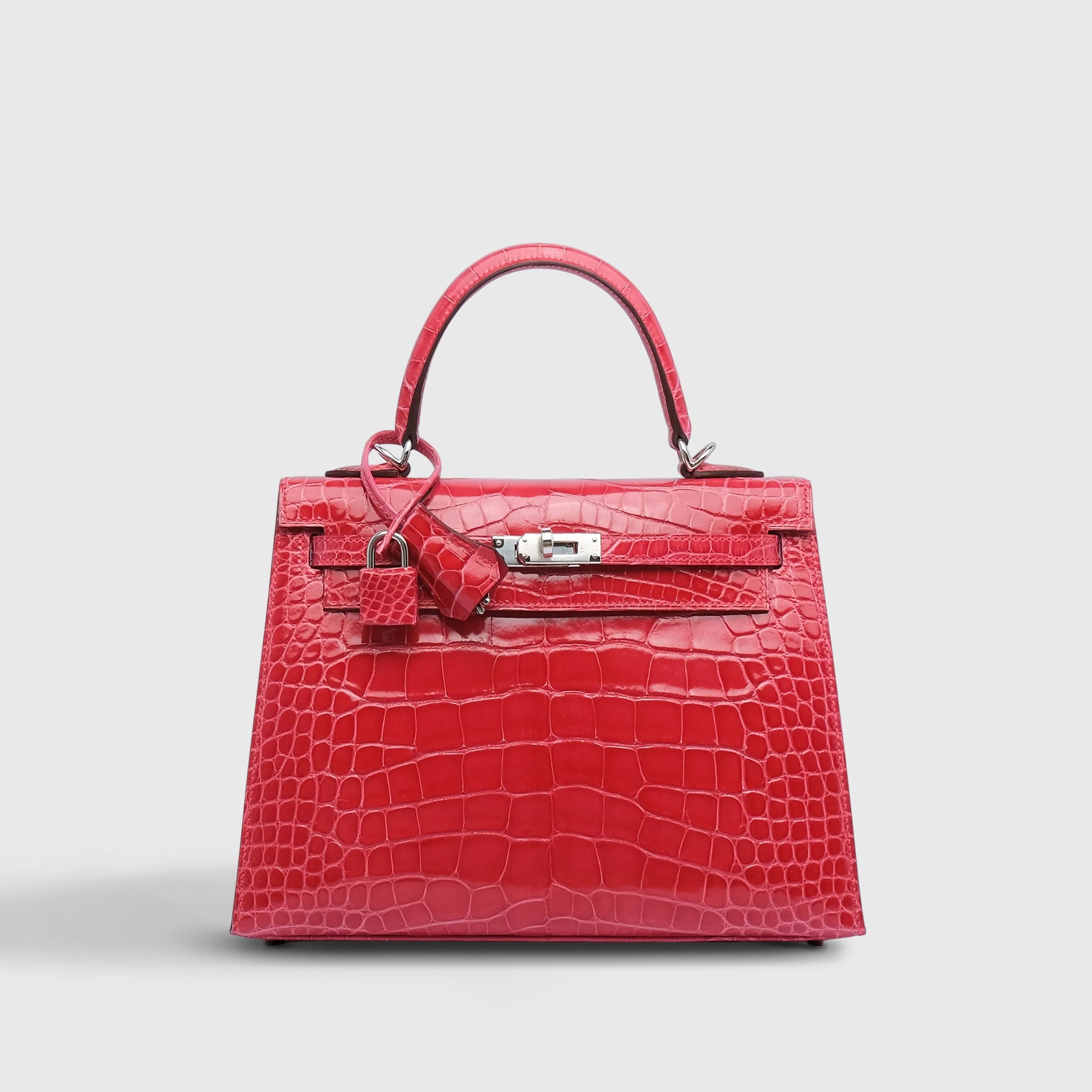 Hermès Kelly 25 Alligator Rose Extreme Shiny Palladium Hardware