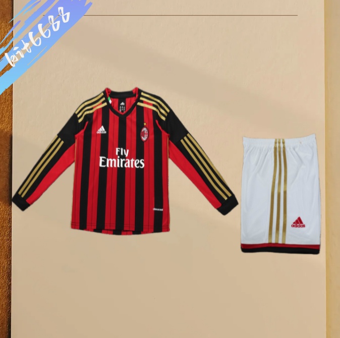 2013/2014 AC Milan home long sleeves Retro Football Jersey (Kids Kit)