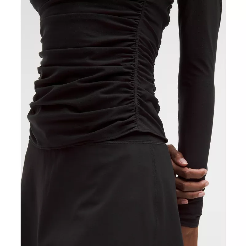 Mesh Ruched Long-Sleeve Shirt