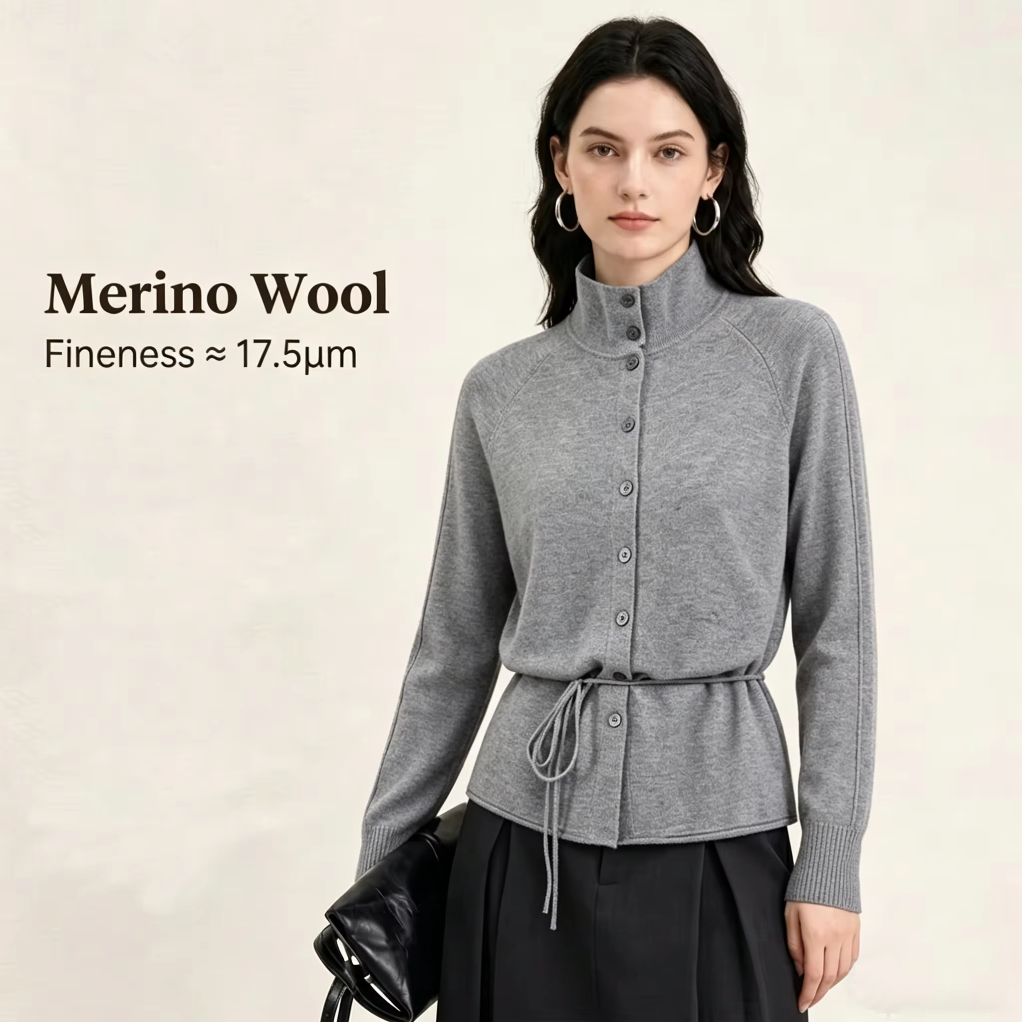 OEM Spring Summer Women's Fashion Casual Designer Style Belted Lapel Collar 100% Wool Knit Cardigan