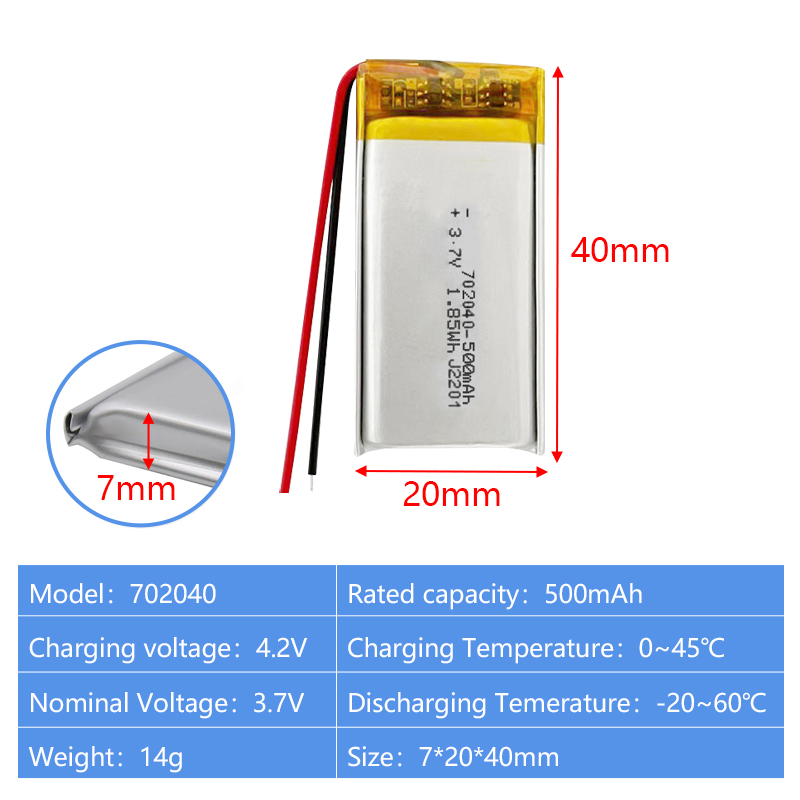 Pouch Lithium Ion Batteries 702030 702040 3.7v 400mAh 500mAh