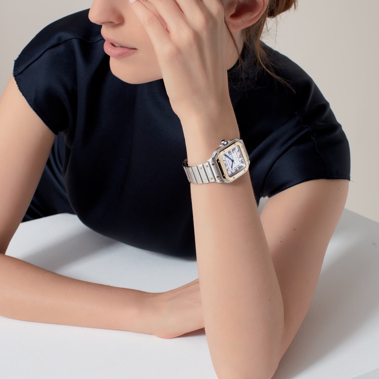 Santos de Cartier watch Medium model Silvered opaline dial 35.1 mm