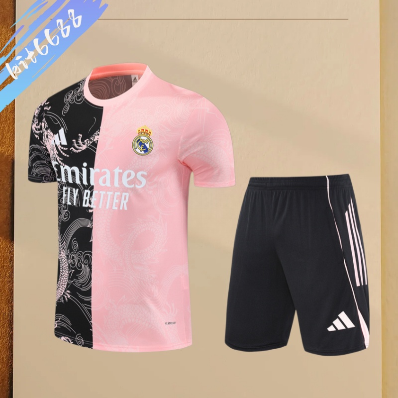 25/26 Real Madrid pink-black Short Sleeve Training Wear ( Adult kit Kids )