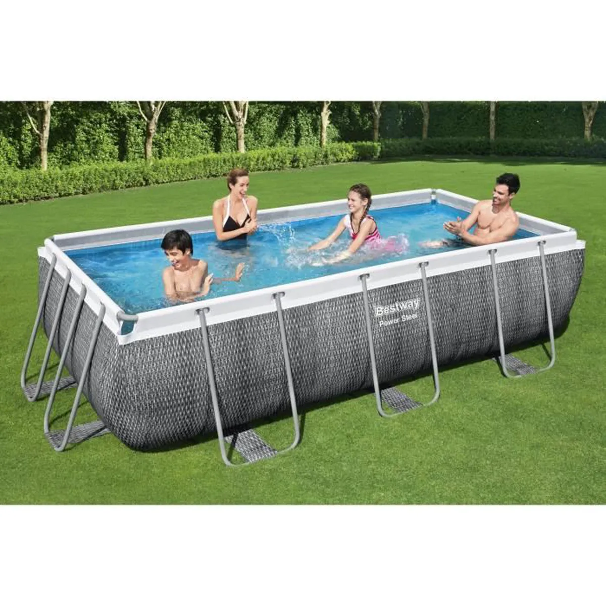 Kit Piscine hors sol tubulaire BESTWAY Power Steel 404 x 201 x 100 cm - Rectangulaire (Avec filtre à cartouche. échelle)