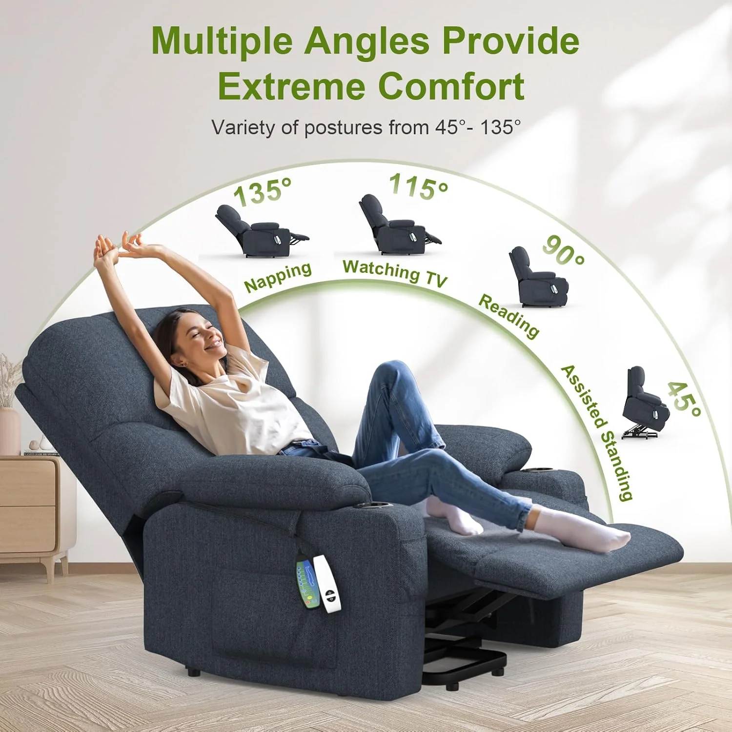 TV Armchair. relaxation armchair. Massage armchair Set 2. with heating function. standing assist. electrically adjustable relaxation armchair. TV armchair. with USB and C-shaped cup holder and bag