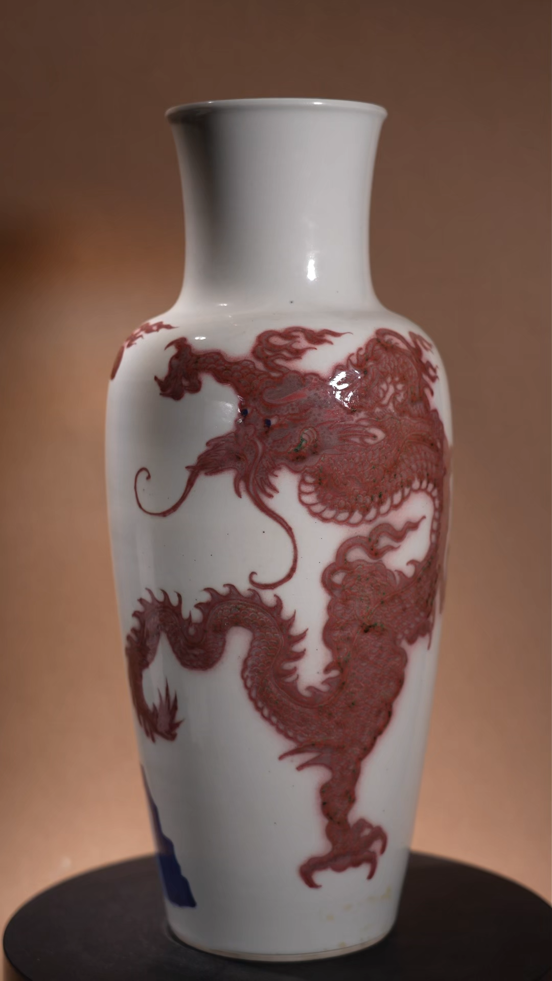 Chinese Youlihong (Underglaze Red) Guanyin Vase with Cloud Dragon Motifs