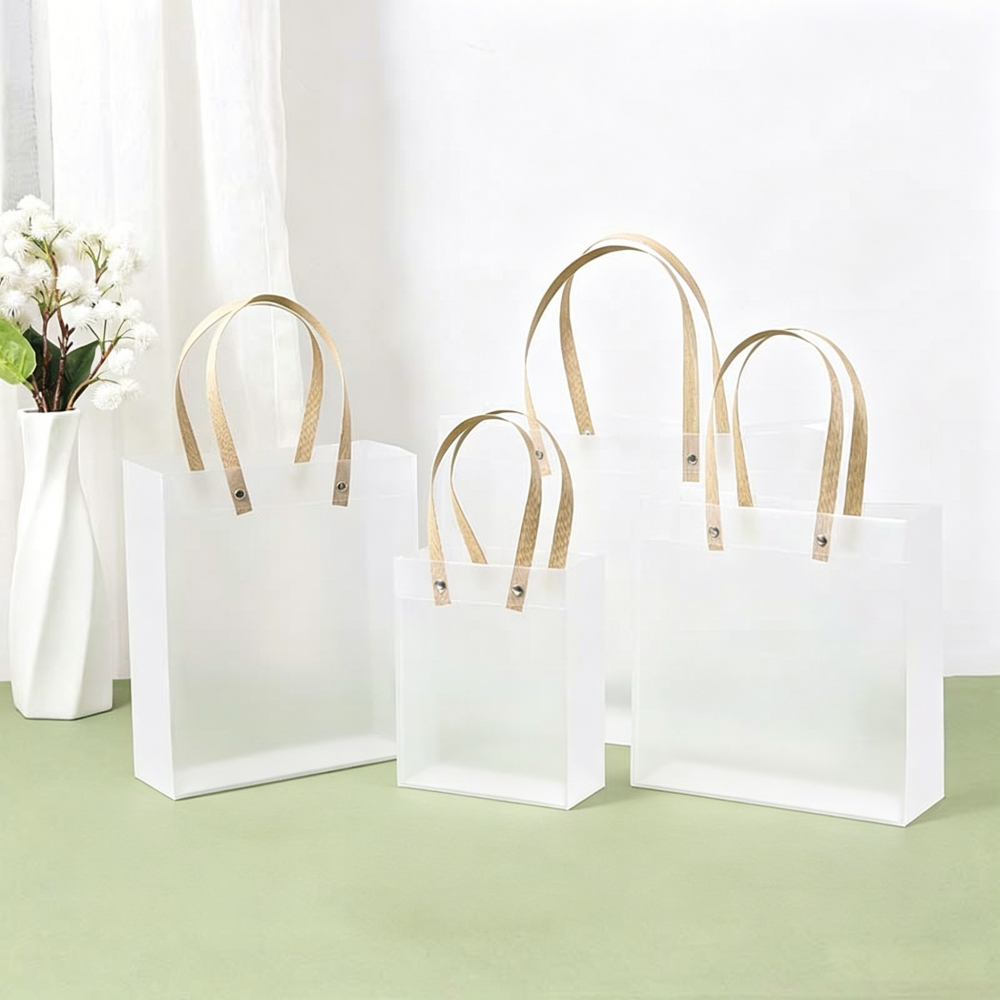Pp Semi-Transparent Frosted Texture Handheld Gift Bag, Wedding Festive Favor Plastic Packaging Bag, Bridal Souvenir Tote Bag For Bulk Wholesale