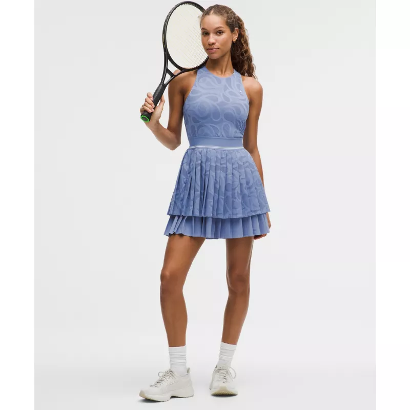 Paisley-Mesh Pleated Tennis Dress