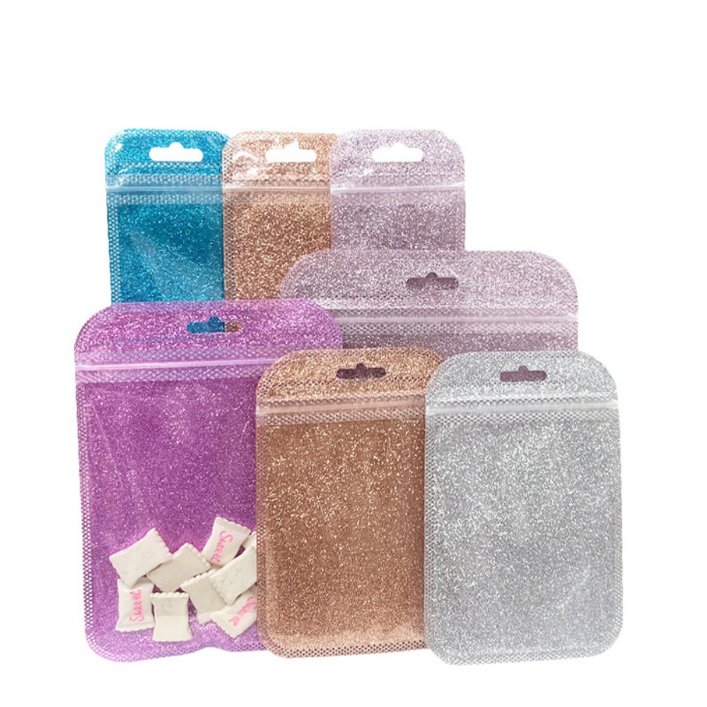 Glitter Sequins Transparent Colorful Packaging Bag, Laser Holographic Self-Sealing Pouch, DIY Jewelry Ornament Packing Bag, Anime Cartoon Product Sealing Bag, Reusable Clear Plastic Storage Bag, Custom Logo Factory Wholesale
