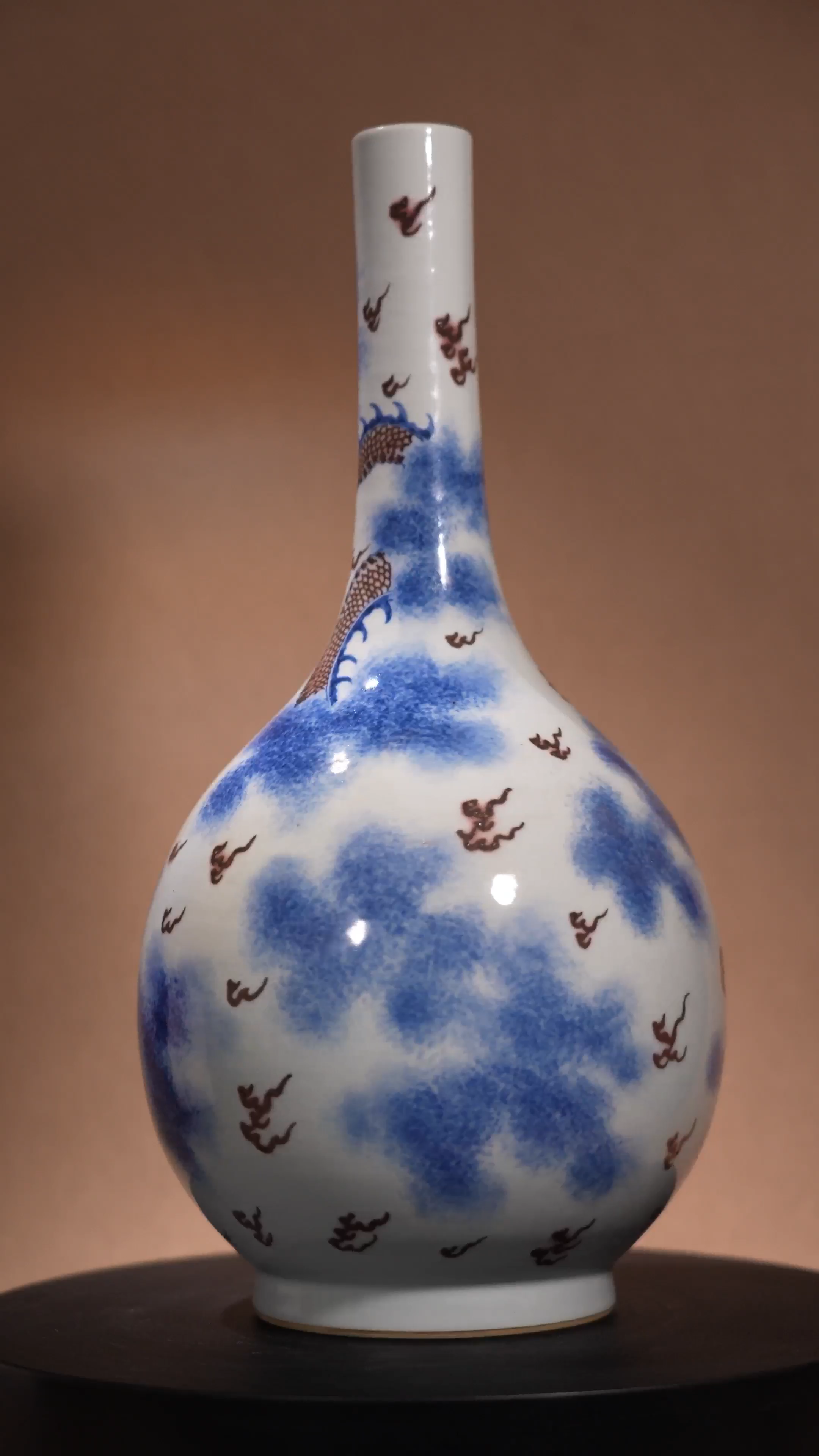 Ancient Chinese Blue and White Underglaze Red Dragon Porcelain Vase