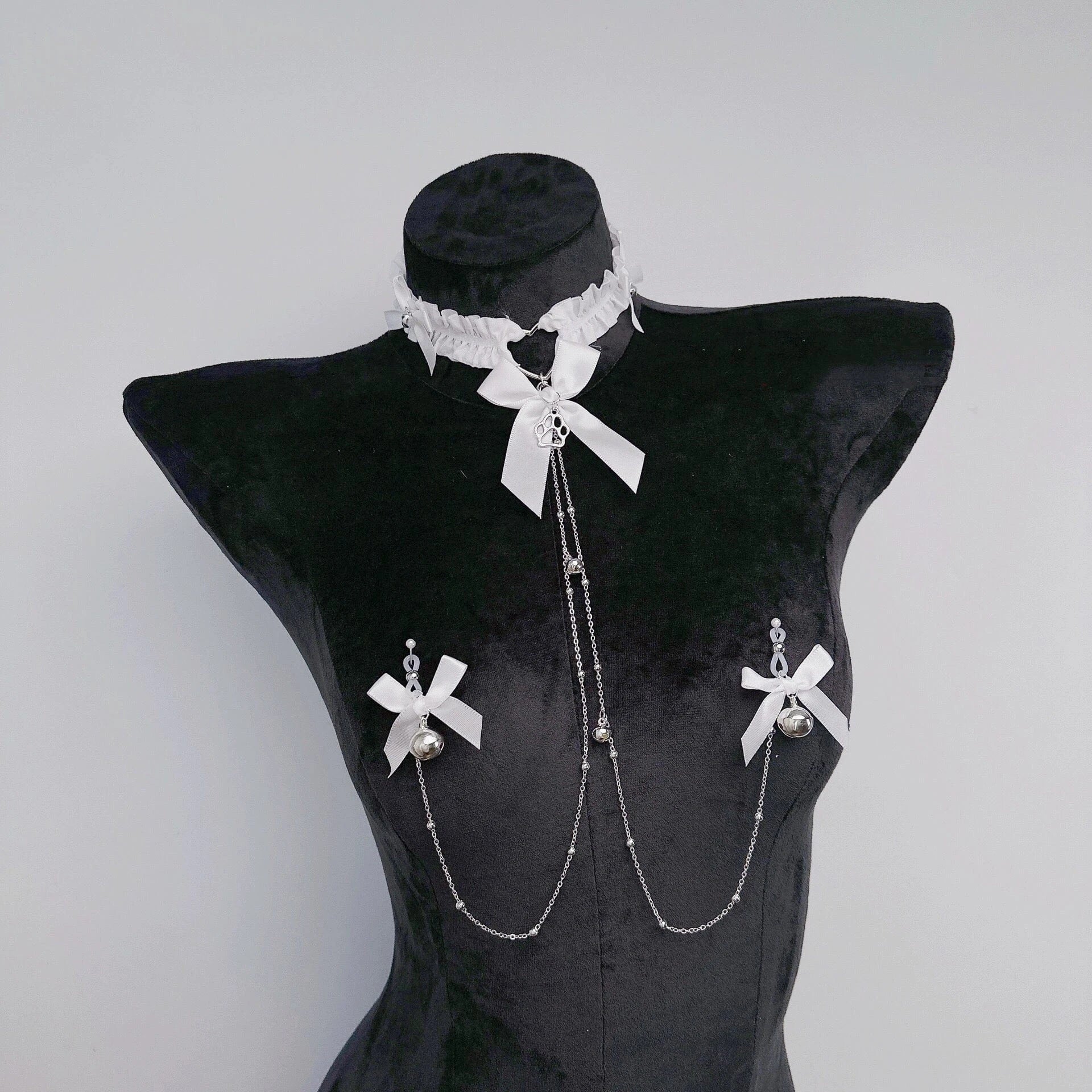 Bow Choker Nipple Clamps Body Chain Set