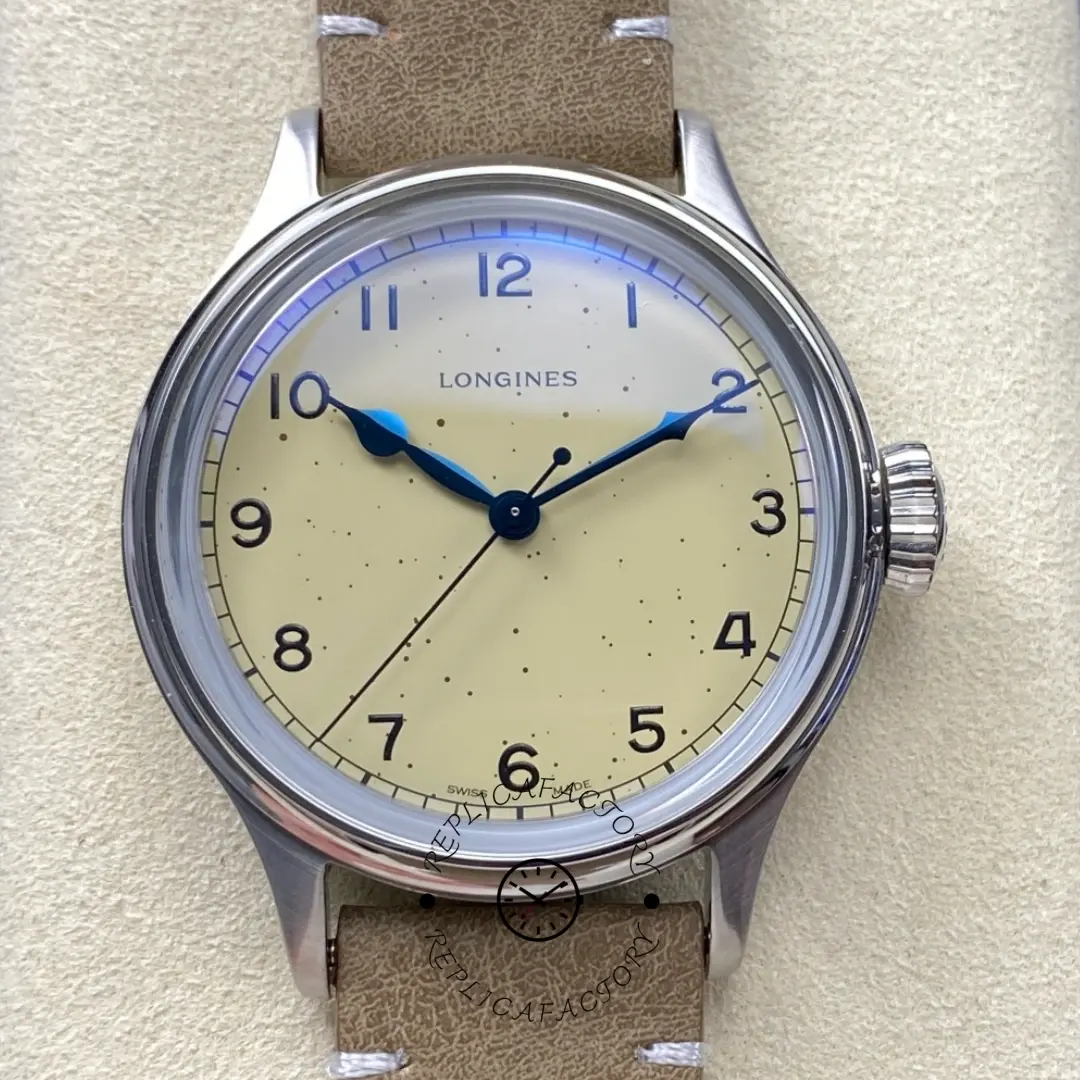 Longines L2.819.4.93.2 Heritage Military 38.5mm Steel Replica Beige Suede
