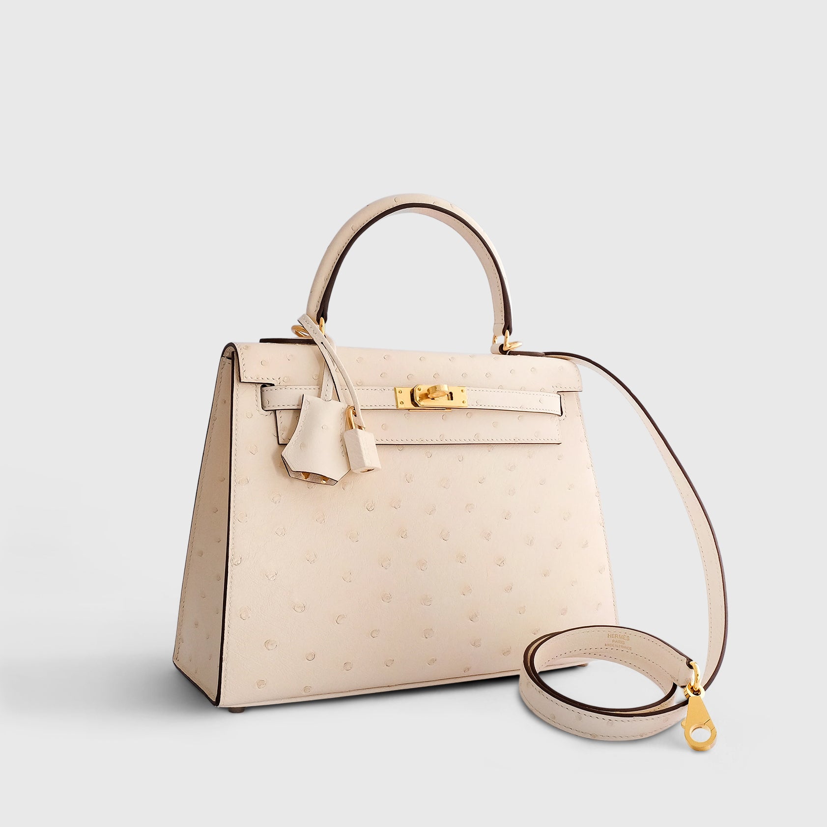 Hermès Kelly 25 Ostrich Nata Gold Hardware