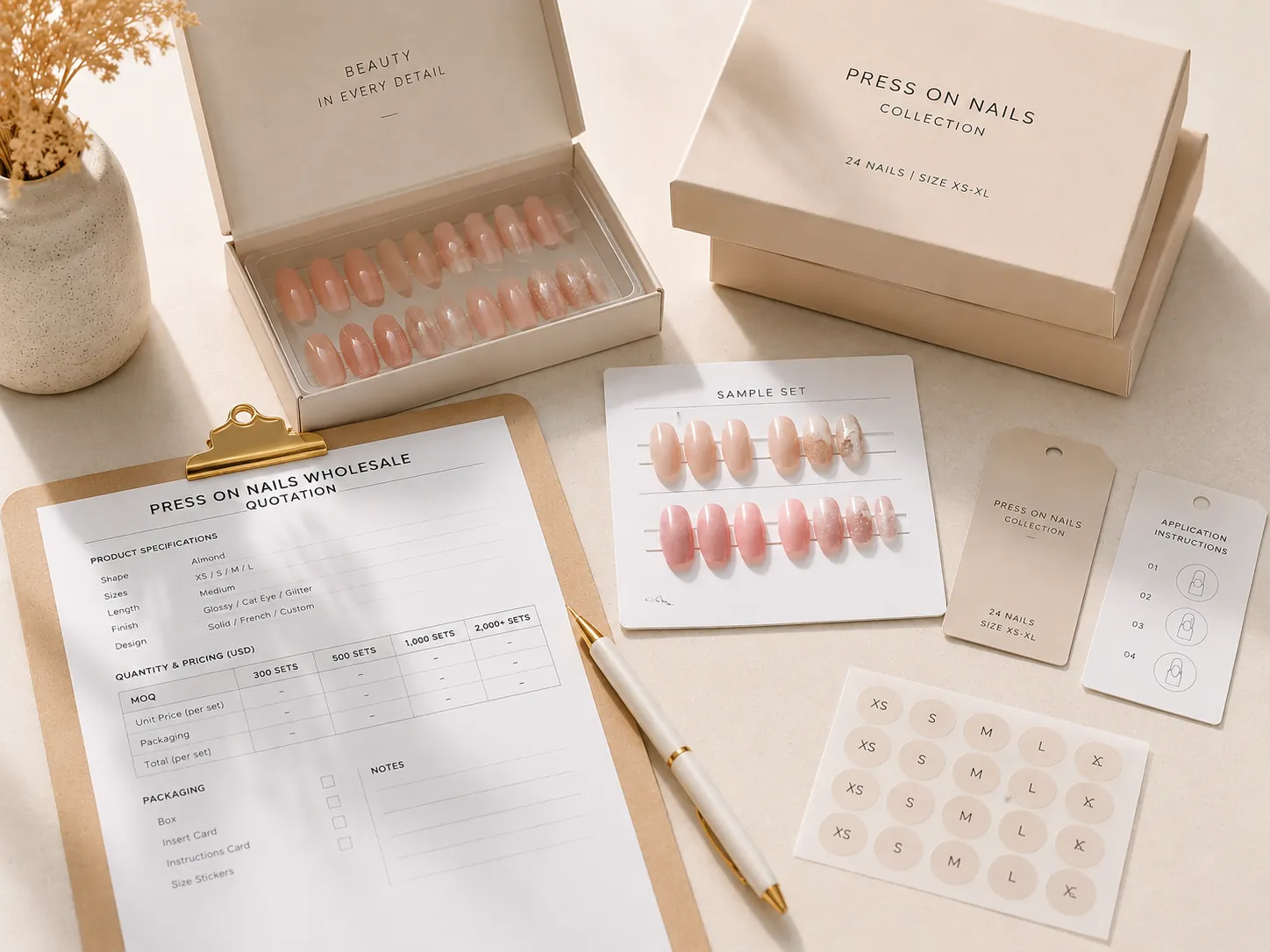 Press on nails wholesale quotation planning with samples and packaging specifications