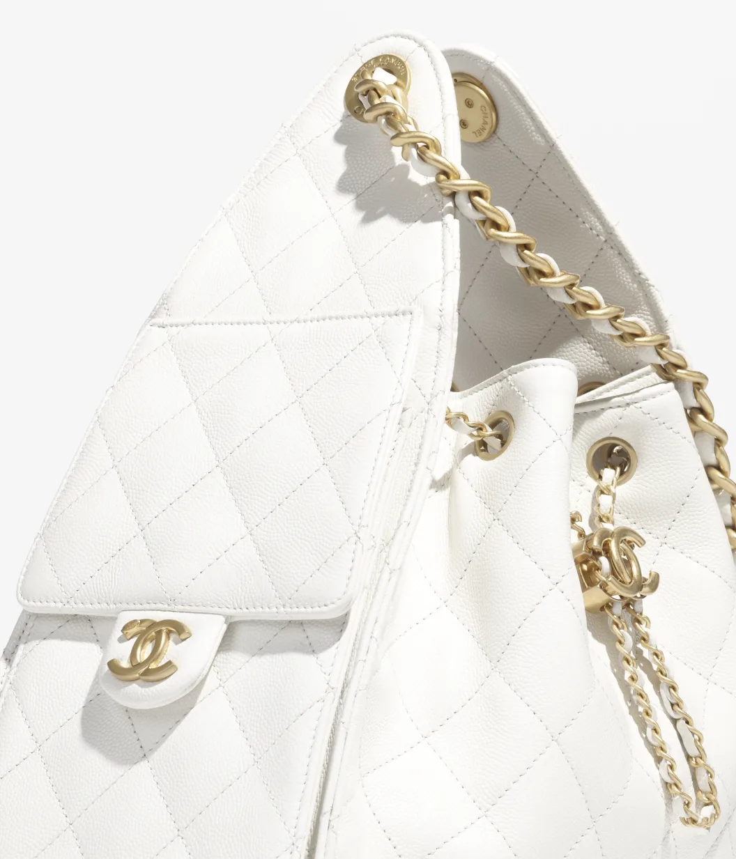 CHANEL 25 Small Handbag Grained Calfskin & Gold-Tone Metal White