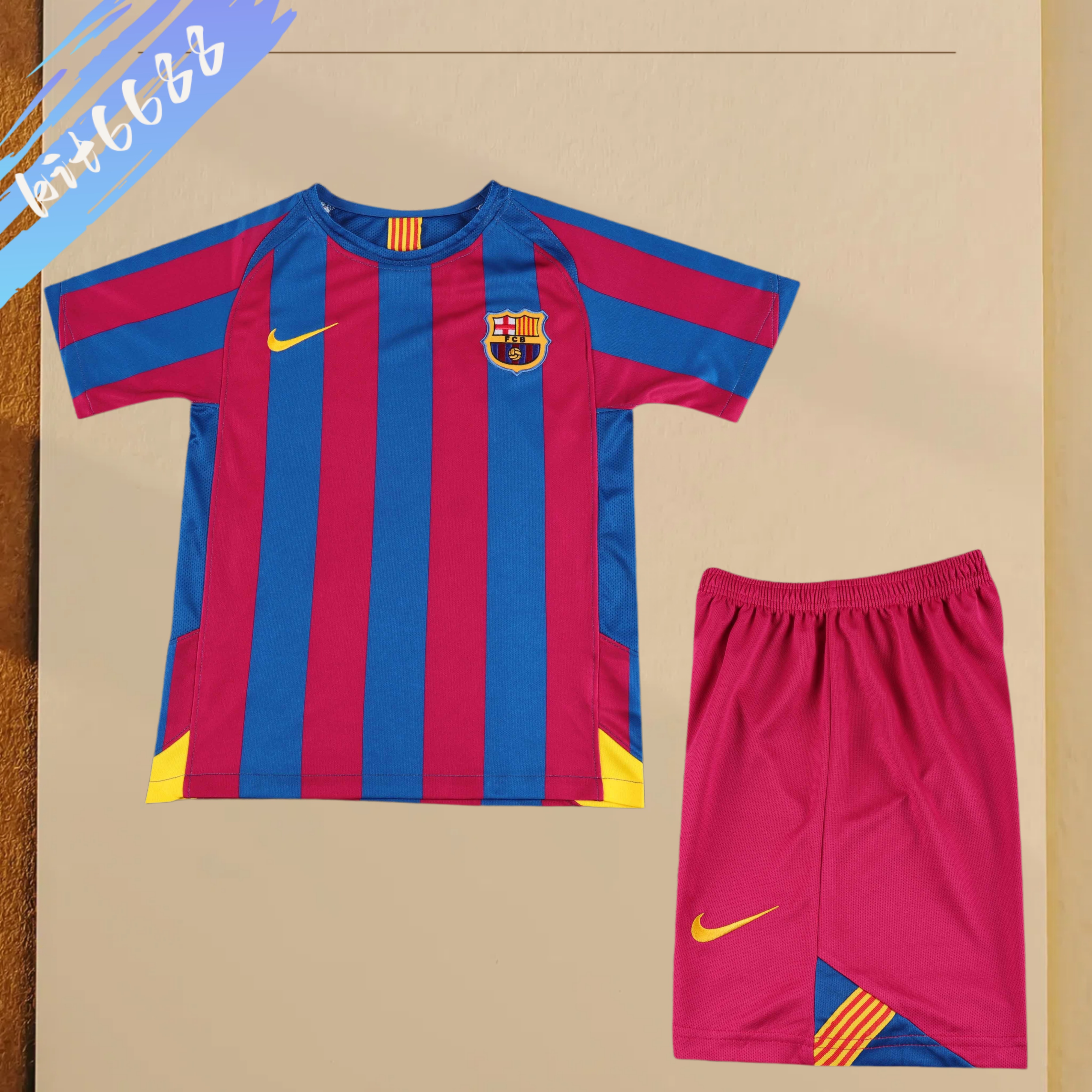 2005/2006 Barcelona home Retro Football Shirt (Kids Kit)