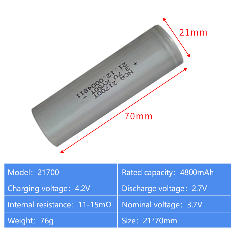 21700 3.7v 4800mAh Cylindrical Lithium Ion Batteries