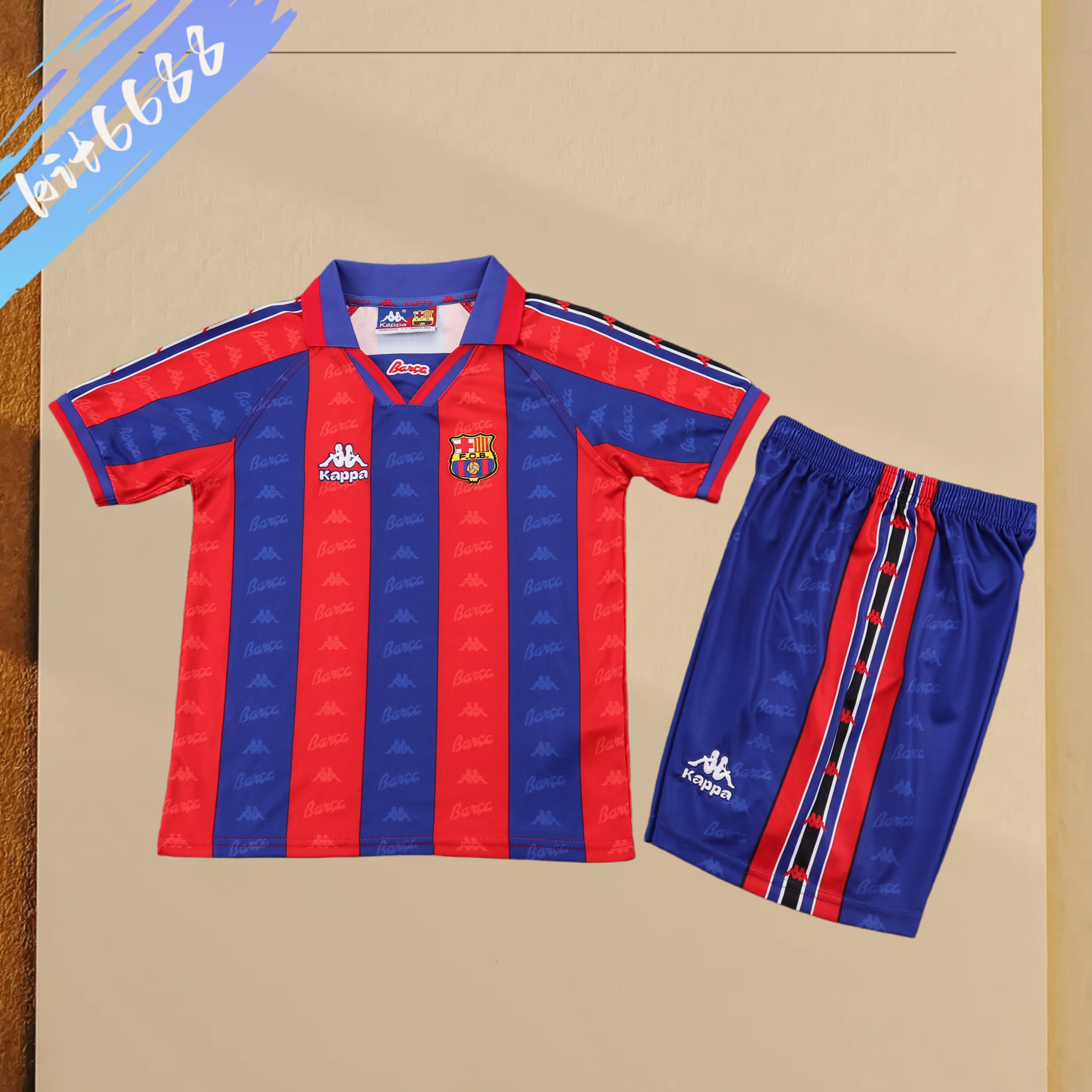 1996/1997 Barcelona home Retro Football Shirt (Kids Kit)