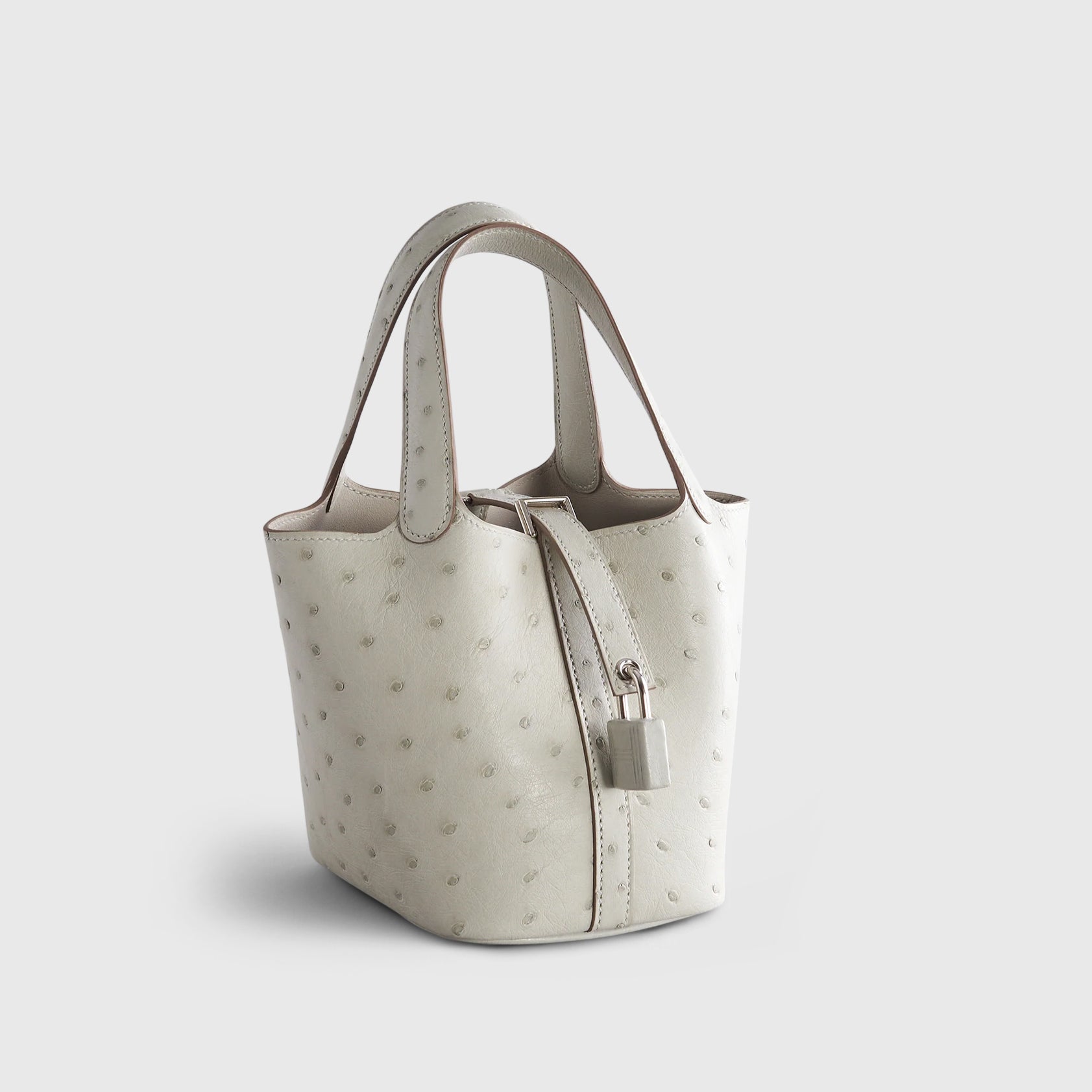 Hermès Picotin Micro Ostrich Gris Perle Palladium Hardware