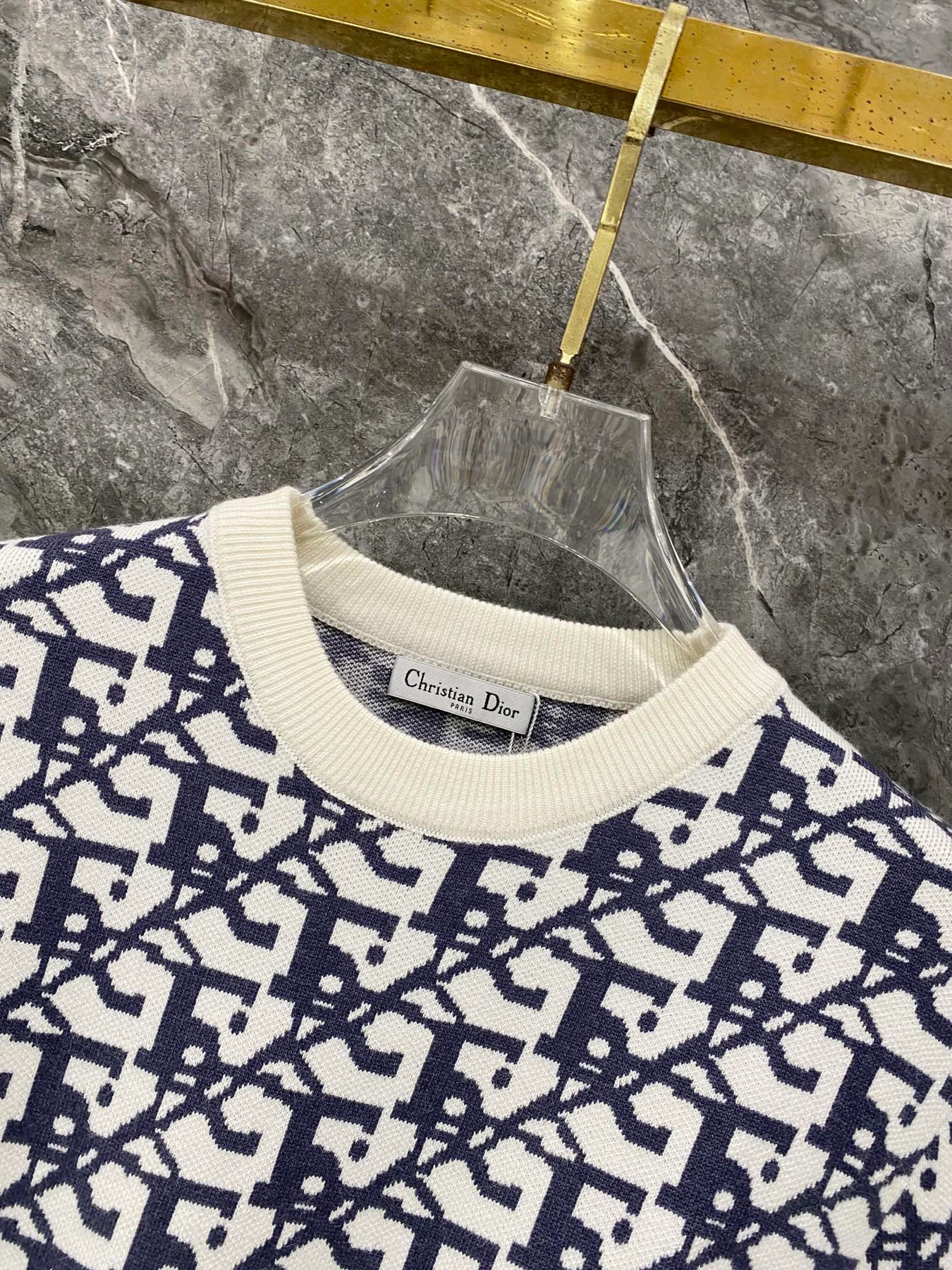 Dior gestrickt 25FW Logo Weiß Blau Sweatshirts BI352121