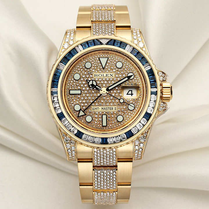 Rolex GMT-Master II 116758SA-78208 18k Yellow Gold Diamond & Blue Sapphire