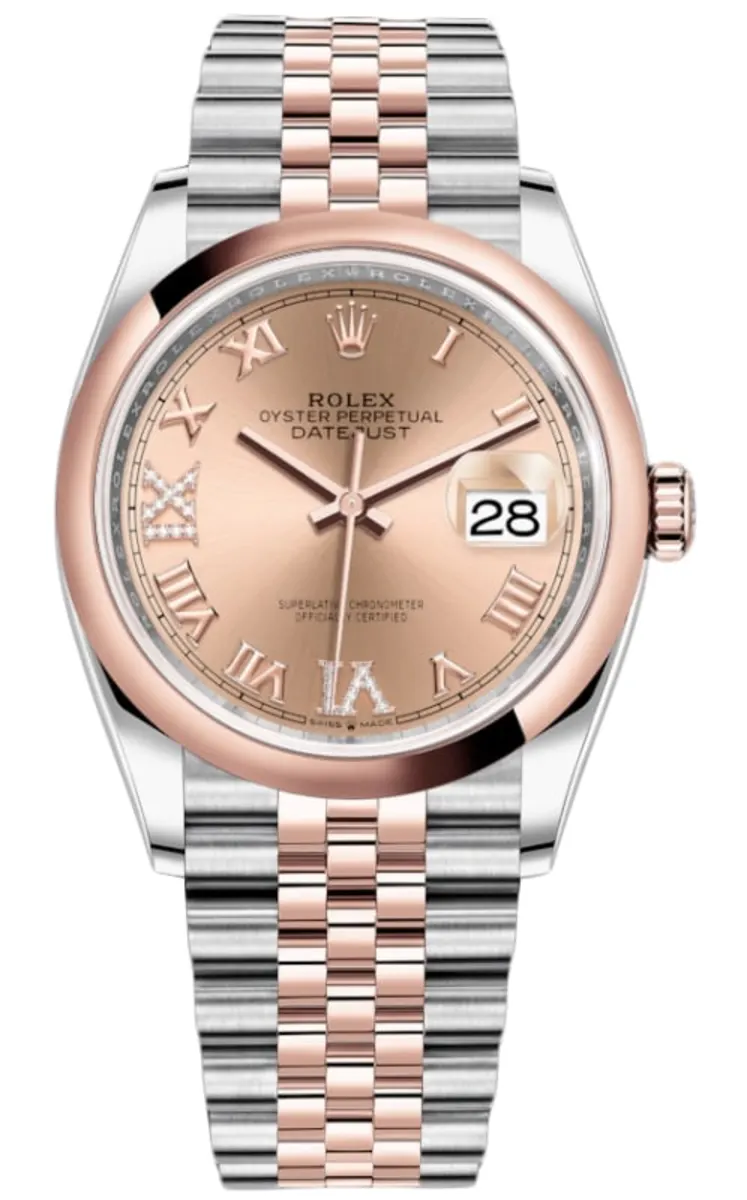 Rolex Datejust 36 Steel & Everose Gold Rose Diamond Pave Roman Dial Women's Watch M126201-0027