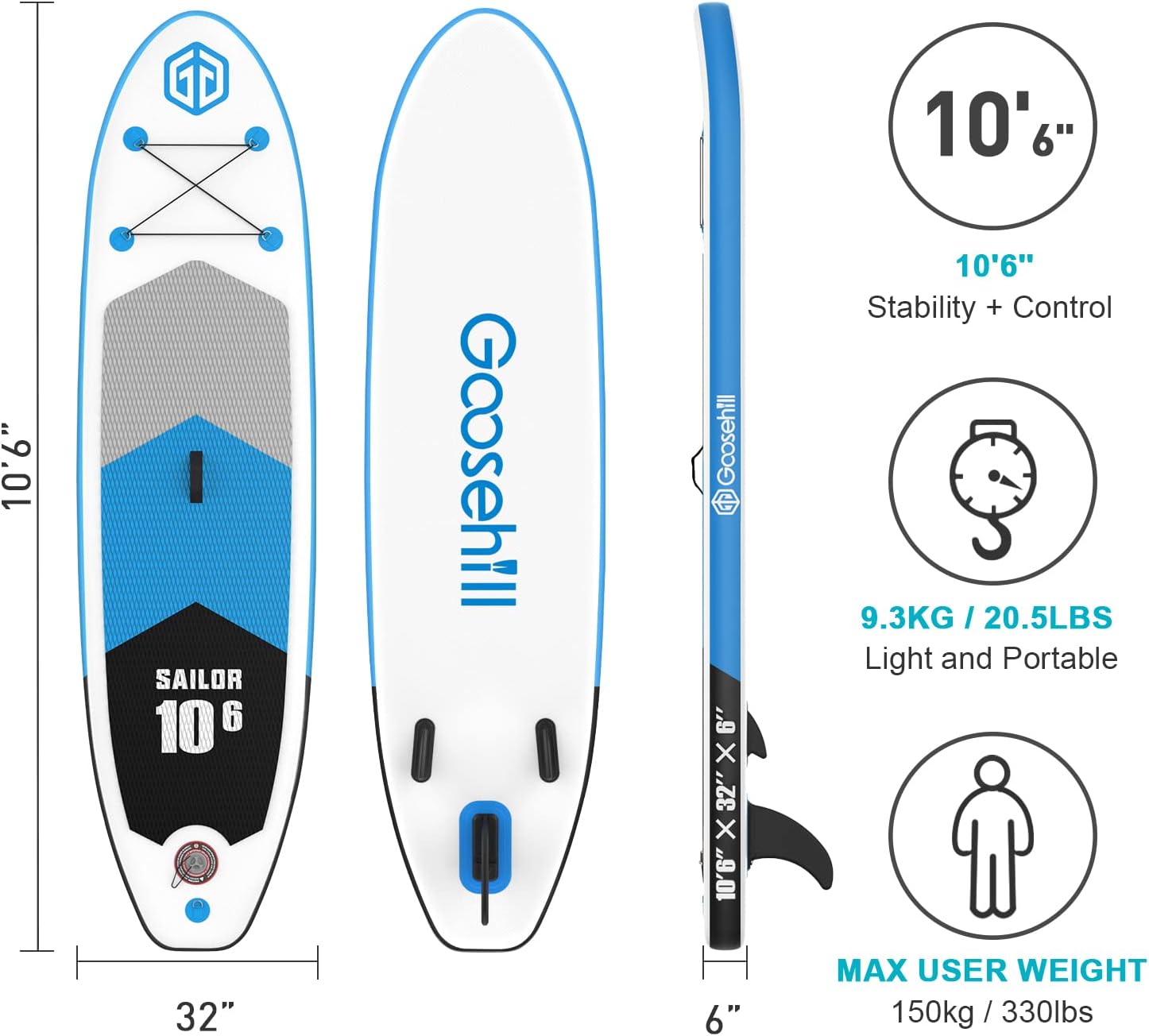 Goosehill Inflatable Stand Up Paddle Board. Premium SUP Package. 10' Long 32 Wide 6 Thick. Patterns Open for Customization