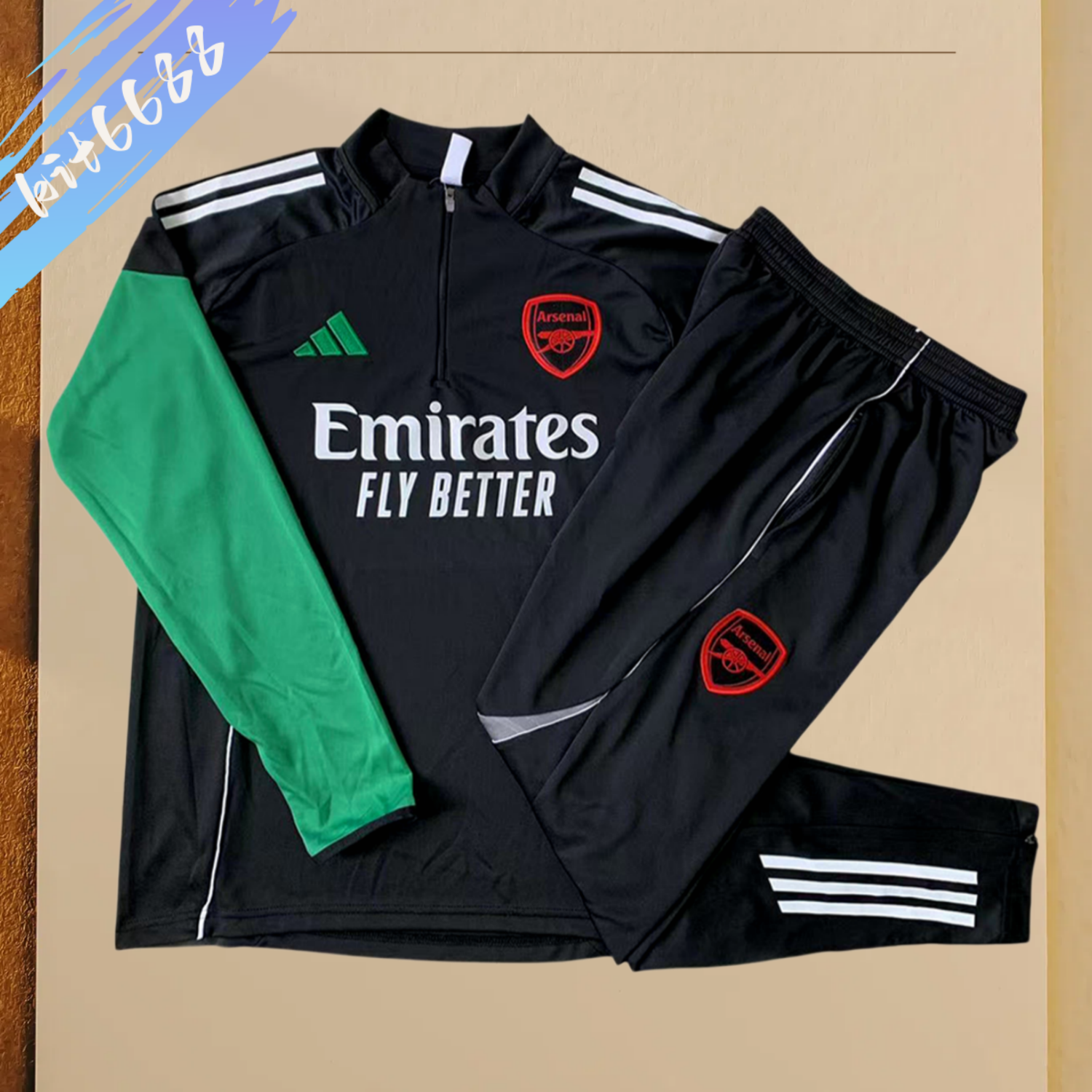 2025/2026 Arsenal Black Kids Half Zip Training Clothes (Kids Kit)