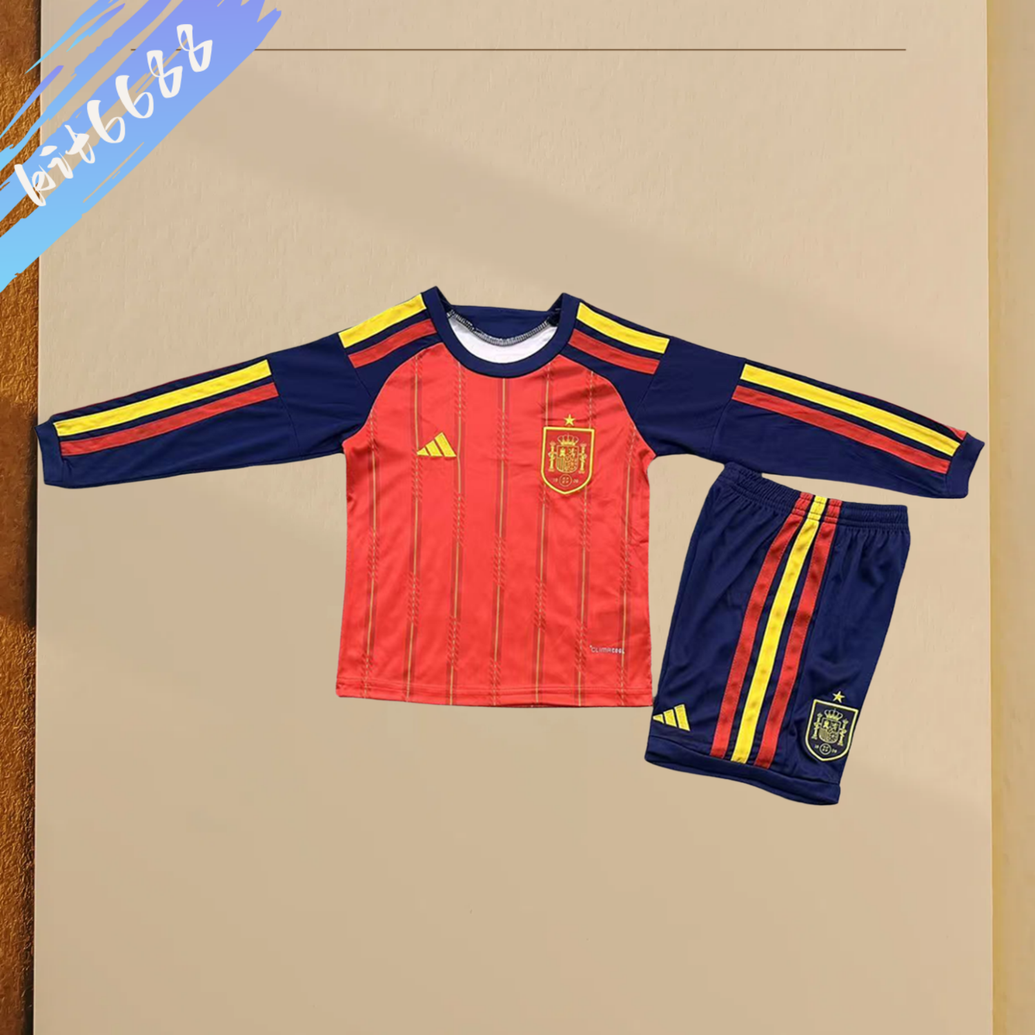 2026 Spain Home long sleeves Football Shirt (Kids Kit socks)