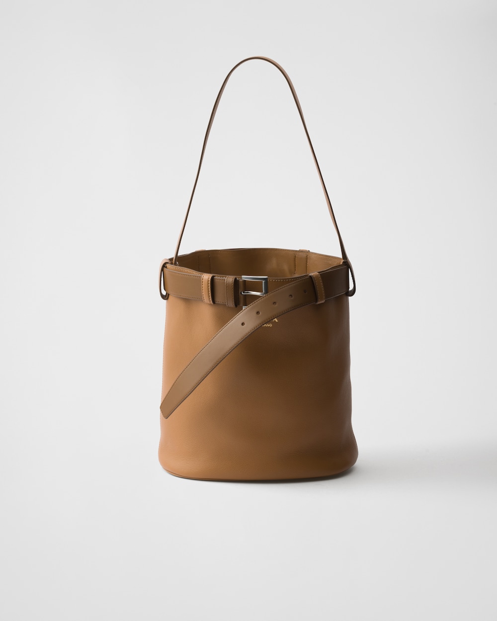 Prada Buckle leather bucket bag with belt Caramel