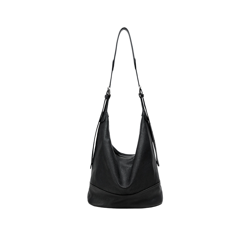Slouchy Leather Hobo Bag – Adjustable Strap Shoulder Purse in Black