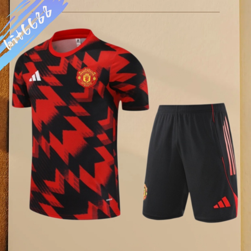 25/26 Manchester United Red and Black [Camouflage Style] Short Sleeve Training Wear ( Adult kit Kids )