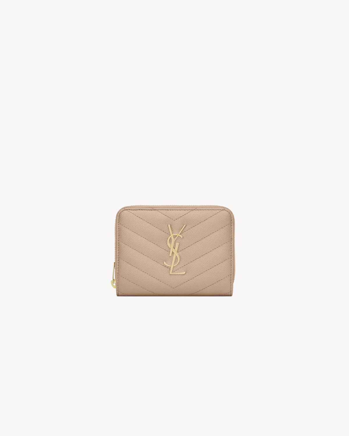 cassandre matelassé compact zip around wallet in grain de poudre leather DARK BEIGE