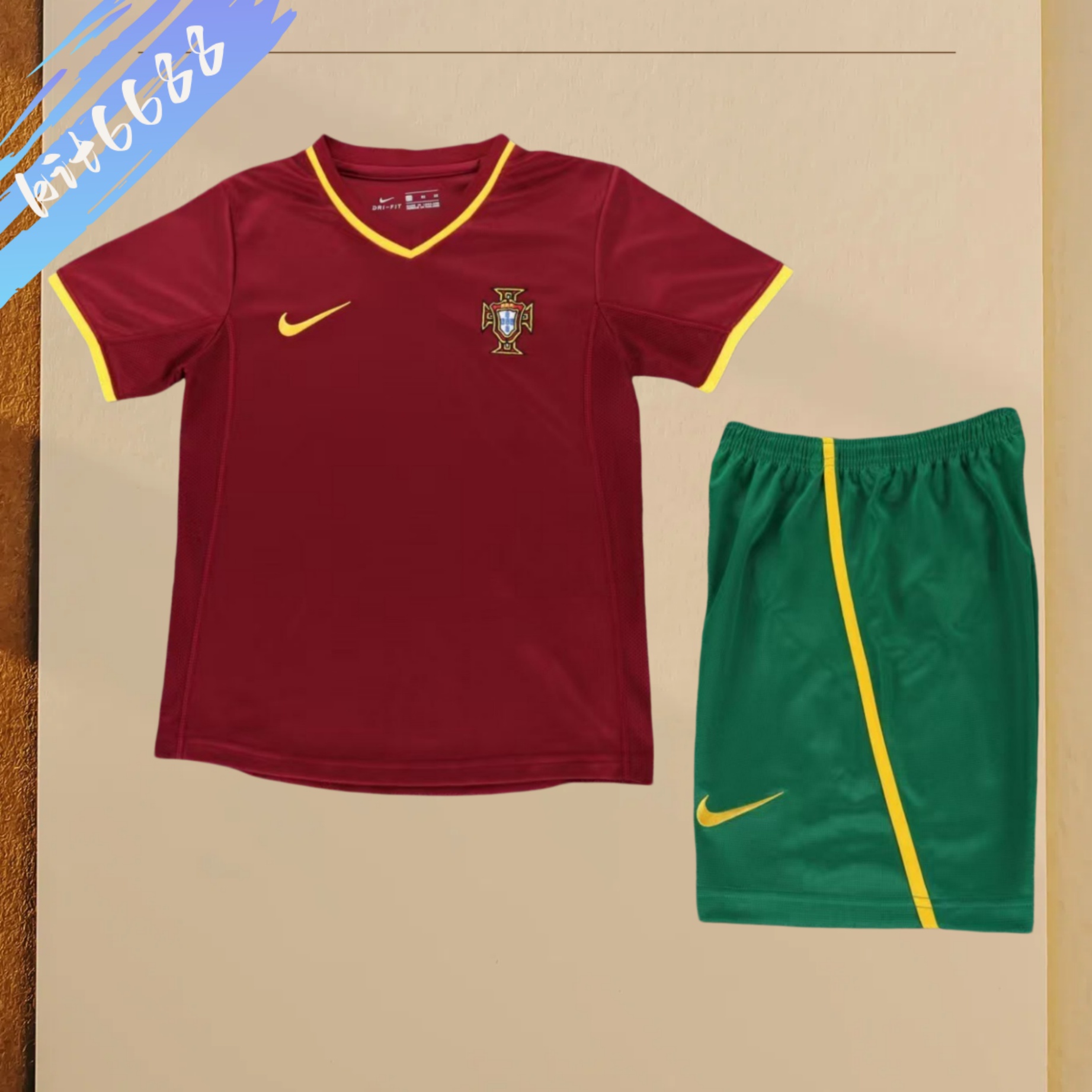 2000 Portugal home Retro Football Shirt  Kids Kit