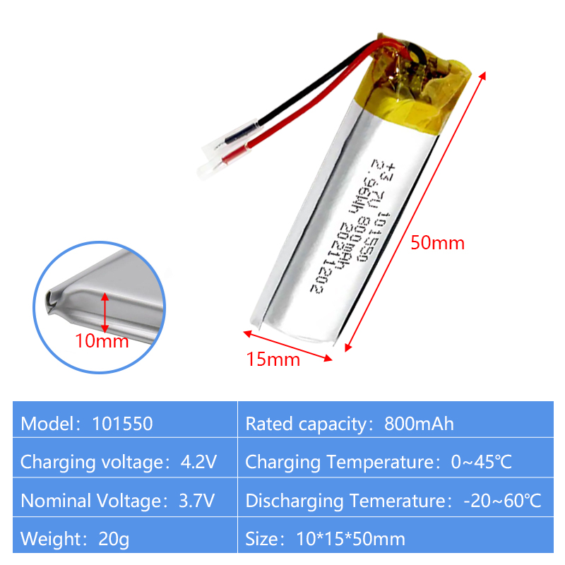 Pouch Lithium Ion Batteries 101550 102050 3.7v800mAh 1000mAh
