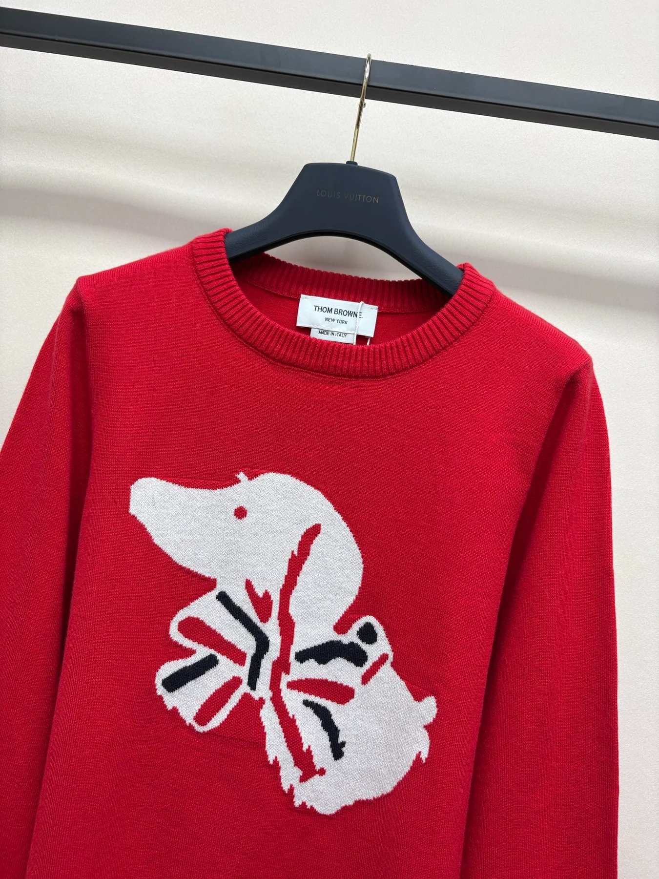 Thom Browne 25FW Hund-Intarsie Strick Rot Sweatshirts KU337156