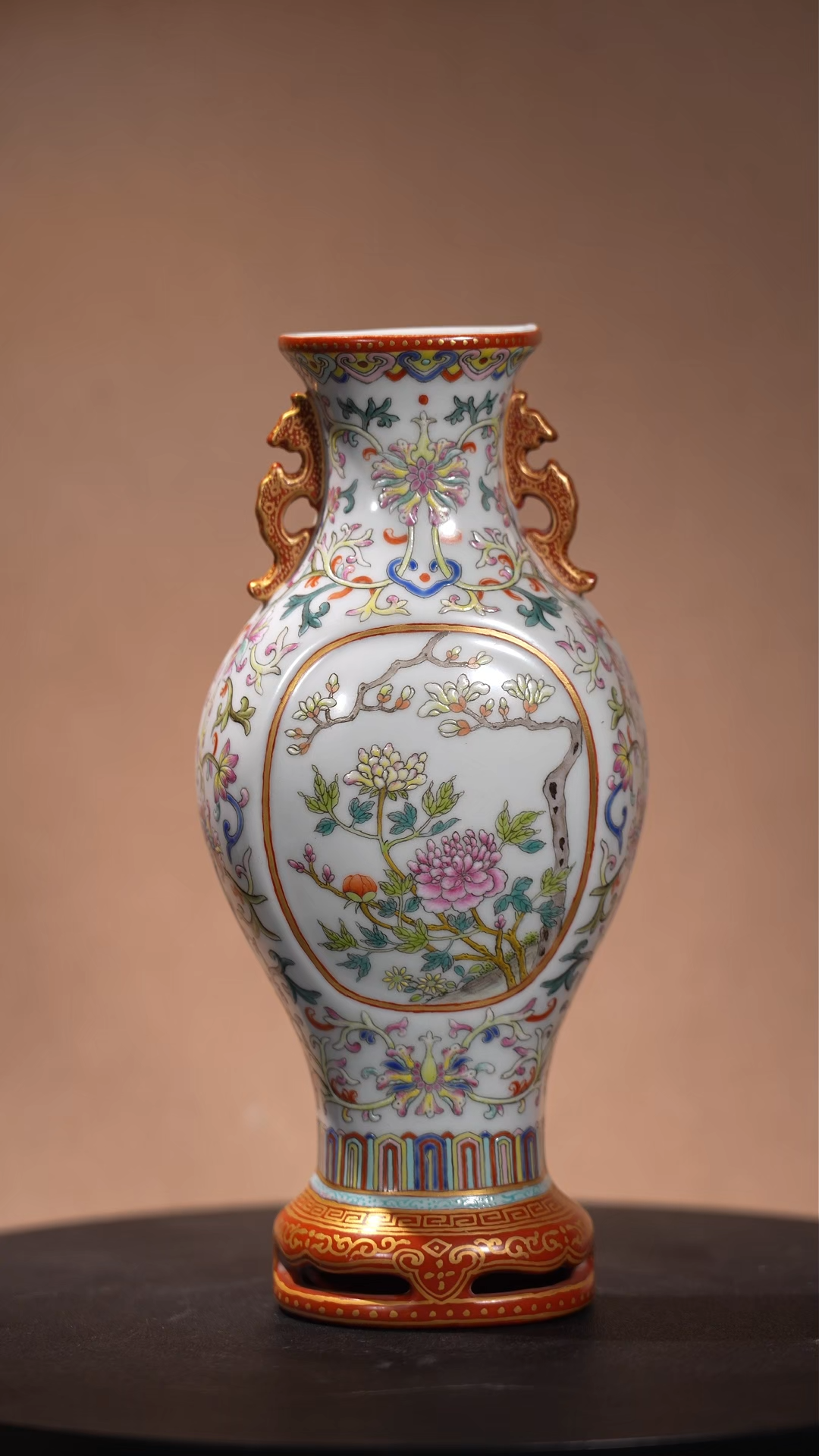 Ancient Chinese Famille Rose Wall Vase with Openwork Floral Motifs