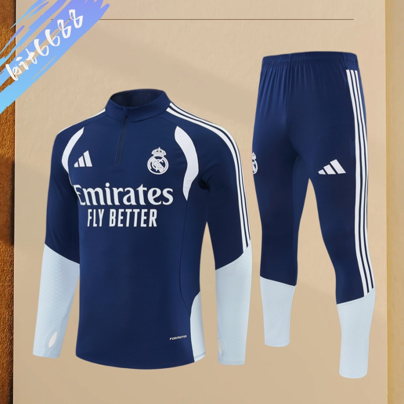 26/27 Real Madrid blue Half Zip Training Kit (Adult Kids Kit)