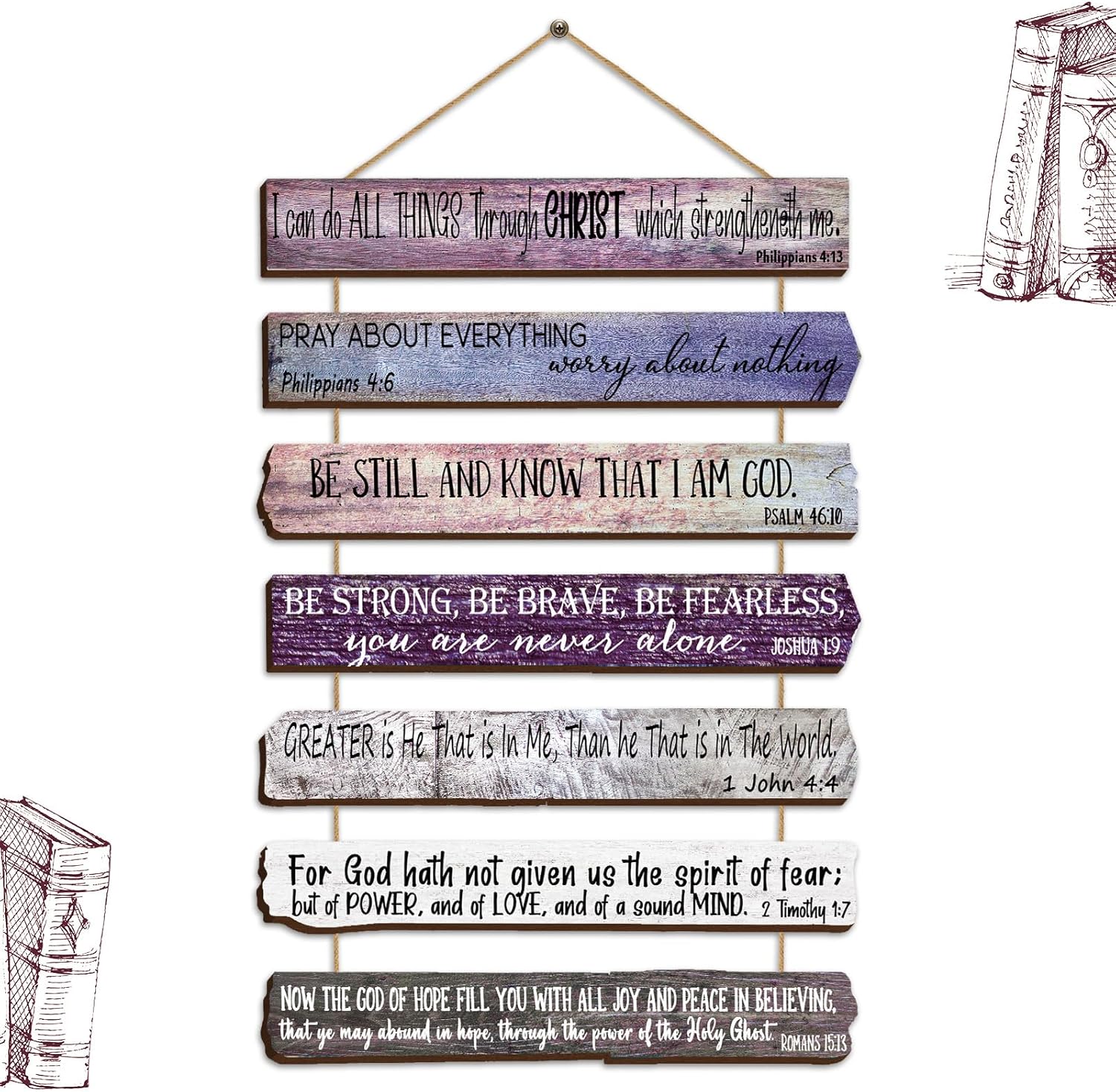 Yookeer Christian Gifts for Women & Men - 7-Piece Wooden Bible Verse Wall Art Set for Home Office or Meditation Space