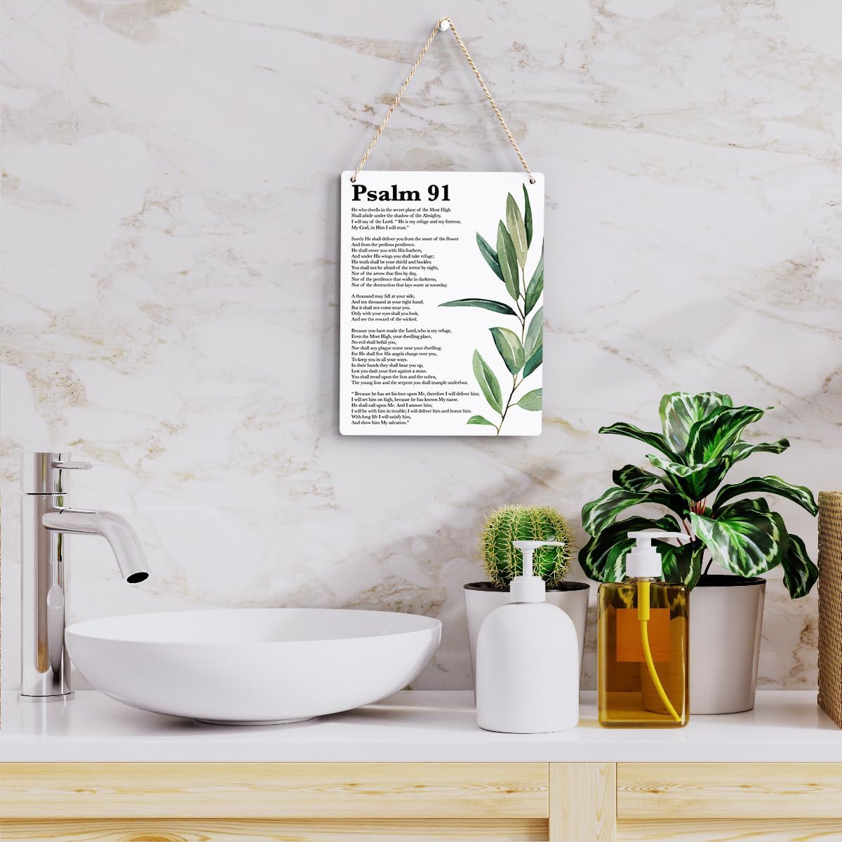Inspirational Scripture Wall Art Bible Verses Psalm 91 Wall Decor Christian Wall Art Decor Prayer Room Decor Religious Gifts, Wooden Sign for Home Office Nursery Bathroom Decoration 8x10 Inches