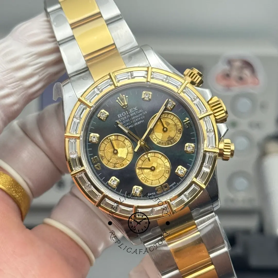 Rolex Daytona Cosmograph 116568BR Replica 40 Yellow Gold Black MOP Dial