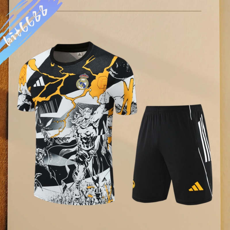 25/26 Real Madrid yellowish white Short Sleeve Training Wear ( Adult kit Kids )
