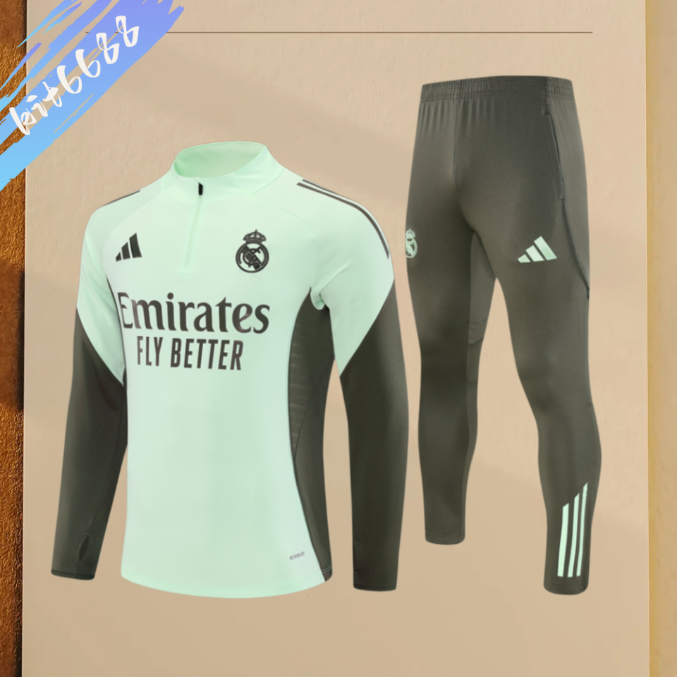 25/26 Real Madrid light green Half Zip Training Kit (Adult Kids Kit)