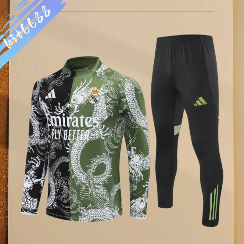 25/26 Real Madrid black-green Half Zip Training Kit (Adult Kids Kit)