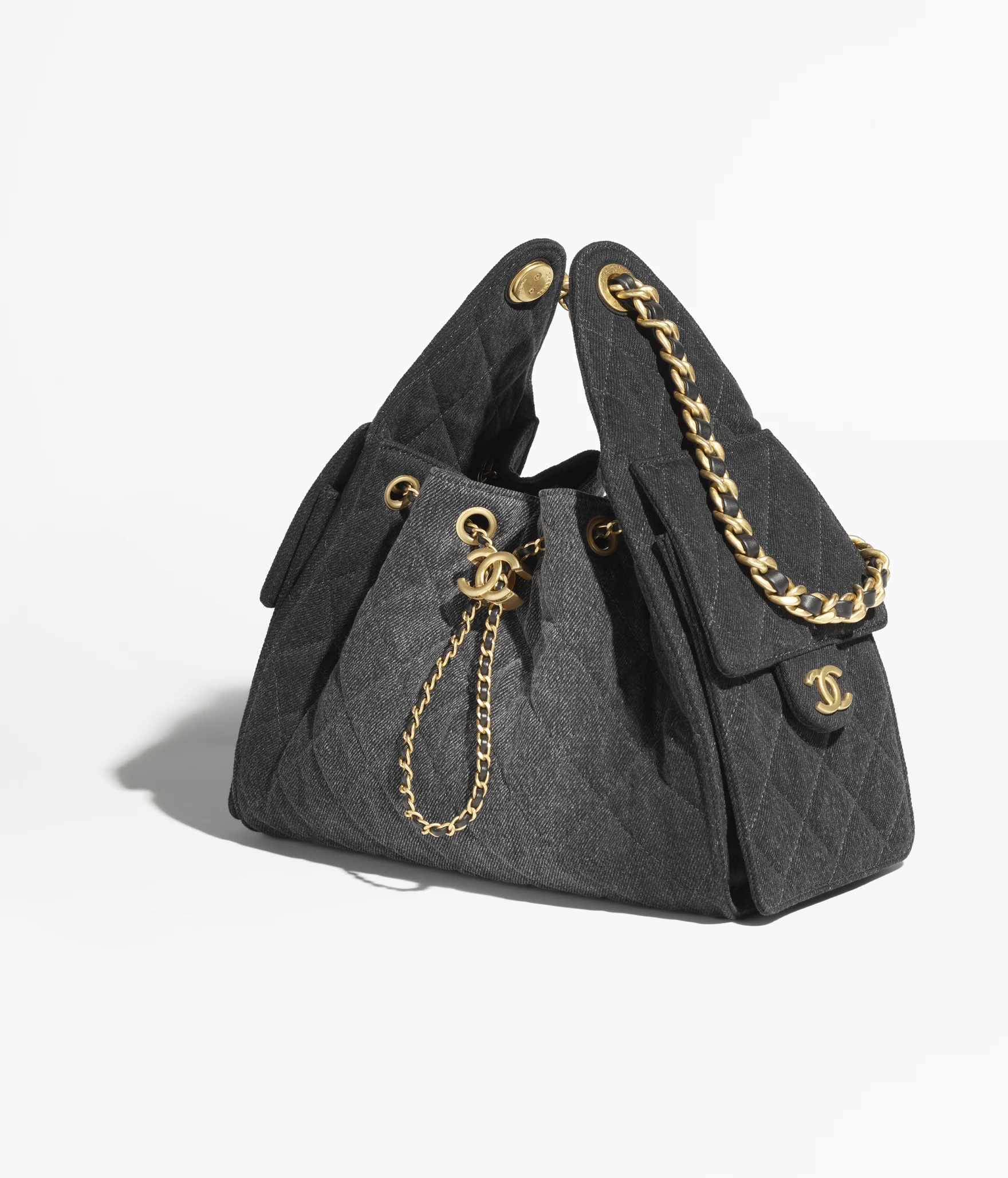 CHANEL 25 Small Handbag Washed Denim & Gold-Tone Metal Black